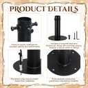 6 Pack String Light Pole Base for Planters, Heavy Duty Metal Holder for Outdoor Patio String Lights, Fits 1.5 Inch Poles, Rust Resistant Mount with Screws for Backyard Garden Decor
