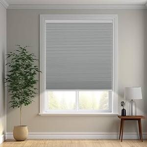 Changshade Cordless Cellular Shades,Blackout Honeycomb Shades for Windows,Pull Down Pleated Blinds,Easy to Install for Indoor Windows and French Doors,White(Blackout),34.5" w x 64" h