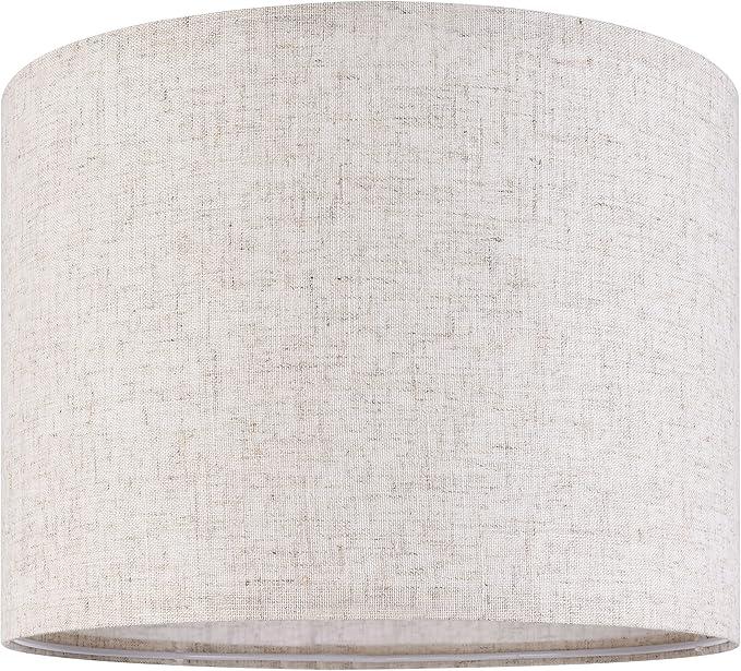 GO&SO Natural Linen Medium Drum Lamp Shades 13" Top x 13" Bottom x 10" High (Spider) Modern Beige Gray Lampshade for Table Lamps Bedside Lamps Assembly Required  By GO&SO