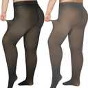 Delcast Plus Size Fleece Lined Tights Women - Fake Translucent Sheer Warm Thermal Pantyhose Leggings for Winter (XXXL)