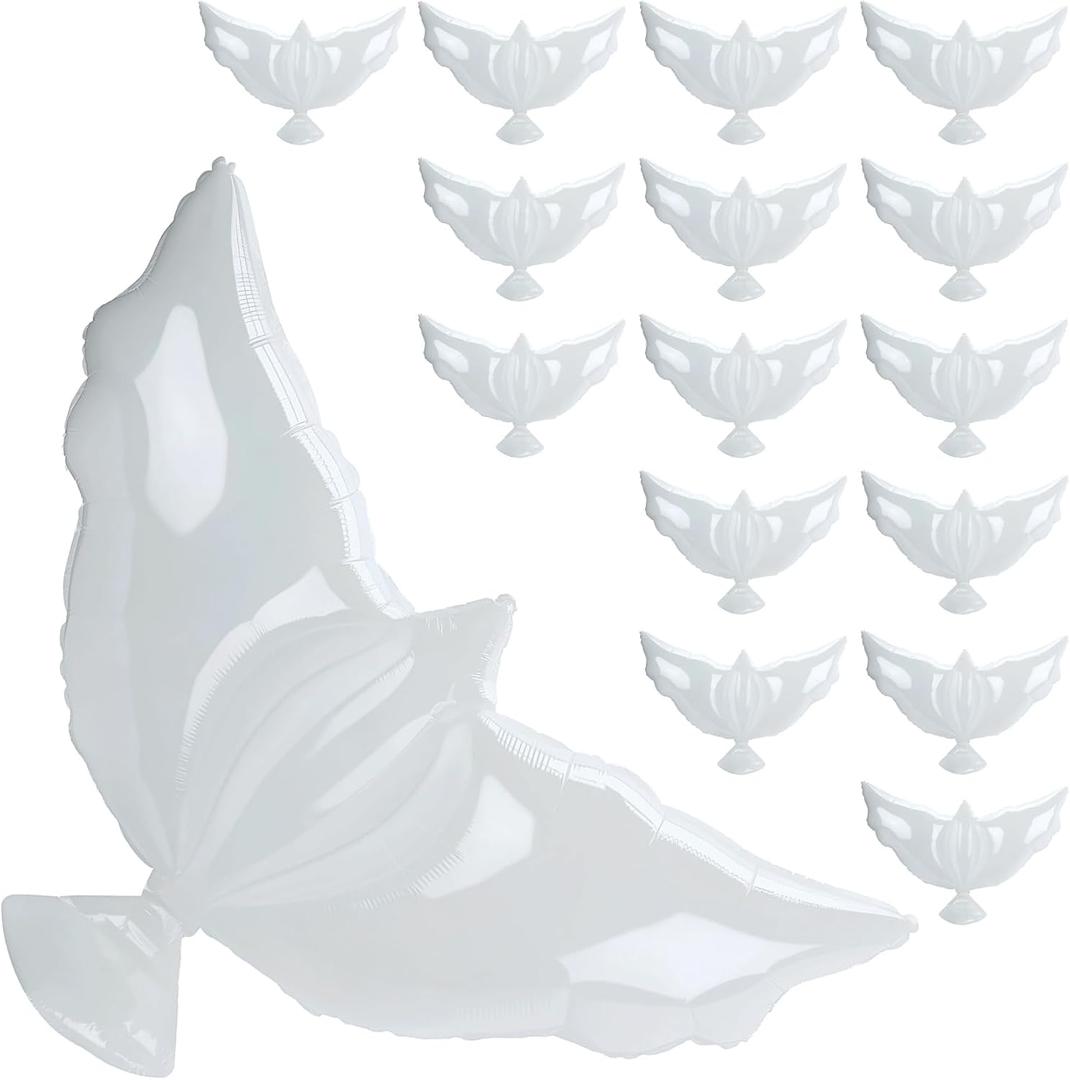 16 PCS 41 Inch Peace Dove Balloons Celebration of Life Favors Large White Mylar Foil Helium Pigeon Angel Memorial Balloons Wedding Funeral Birthday Charity Party Decor Supply in Heaven