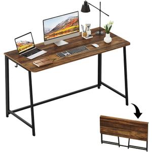 WOHOMO Folding Desk, 47.2" Foldable Computer Desk for Bedroom, Space Saving Computer Table Writing Workstation for Home Office, Easy Assembly, Walnut, Extra Large Size:47.2 x 19.6