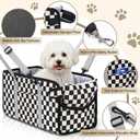 Console Dog Car Seat - Portable Dogs Armrest Booster Seat for Small Dog, Foldable Pet Car Seat with Safety Belt, Black Checkered