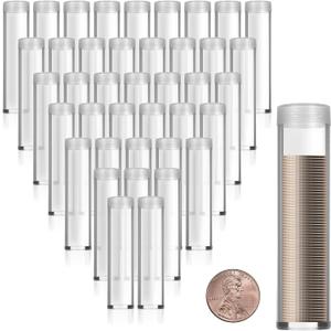 40 Pack Plastic Coin Tubes for Cent,Coin Storage Tubes with Screw-On Caps, Plastic Coin Holders for Coin Collection Supplies, Long-Term Coin Storage (Cent)