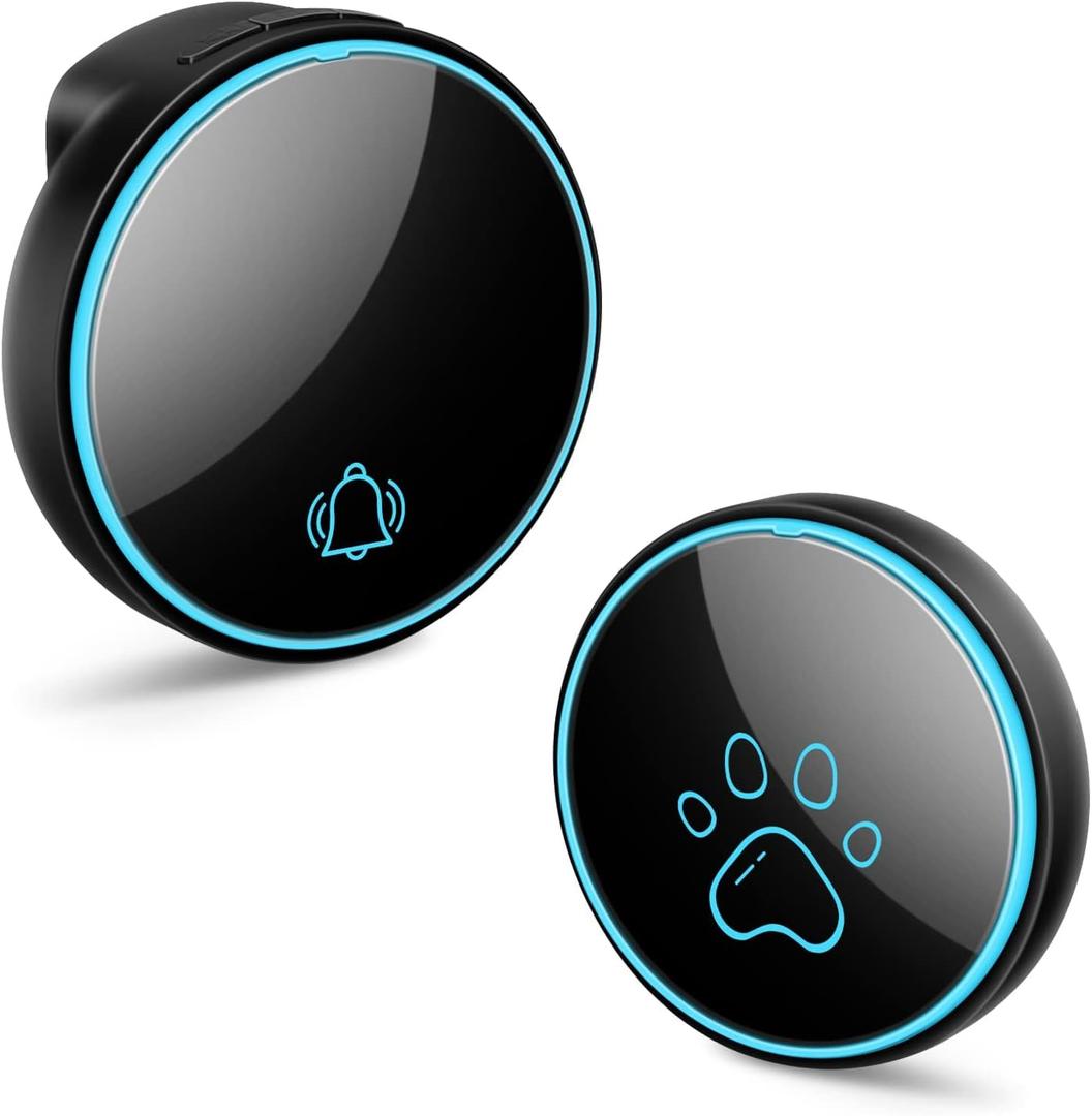 Comsmart Smart Wireless Dog Door Bell, Doggie Doorbell for Pet Potty Training Communication Go Outside Press Button with 38 Melodies 4 Volume Levels LED Flash (1 Receiver & 1 Transmitter), Black