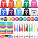 100 Pcs Jesus Loves You Party Supply for Adults Bulk Christian Gift with Drawstring Backpack Bracelets Keychains Cross Necklaces for Graduation Easter Church Religion Gift(Multicolor)