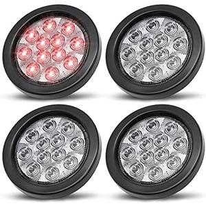 MADCATZ Trailer Tail Lights 4 Inch Clear Lens Red Round Clearance Stop Brake 12 LED For Truck RV Bus ATV Caravan Tow Tractor 3 Prong Plug Waterproof 12V DC Pack of 2