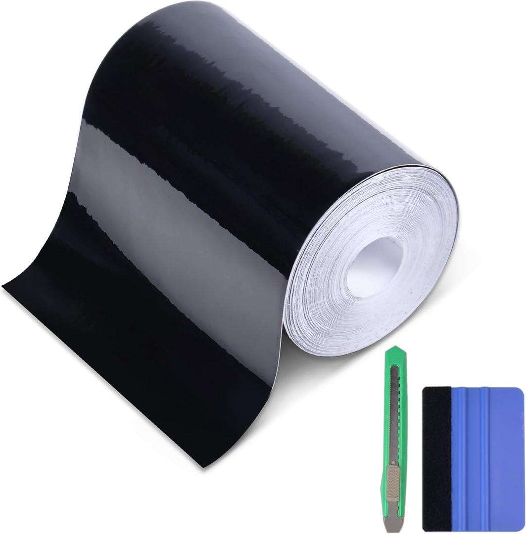 Lypumso High Gloss Black Vinyl Wrap Tape, 4 Inch x 30ft Self-Adhesive Universal Chrome Black Detailing Tape with Tool, Anti-Scratch Sticker for Door Sill Window Trim Edge Guard Protective