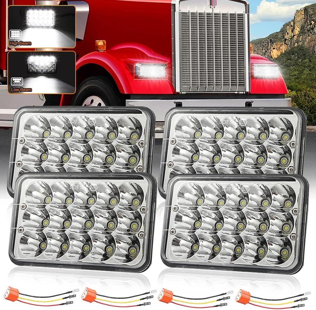4x6 Inch LED Lights 4PCS Hi/Lo Sealed Beam Rectangular LED Lights H4651 H4652 H4656 Light for K 900 Oldsmobile Cutlass