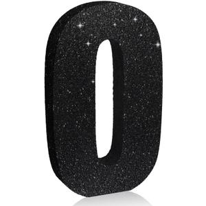 TONIFUL 7.8 Inch Black Glitter Number 0 Wooden Table Centerpiece Black Birthday Party Decorations,Digit 0 for Birthday,Chrismas,Graduation,Halloween,New Year,Anniversary Party Supplies(1 Pack)
