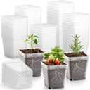RooTrimmer 120 Packs Square Clear Nursery Pots with Drainage, 2.7 Inch Plastic Seedling Pots for Indoor Plants, Thickened Small Transplant Pot for Seed Starting Succulents Vegetables Lettuce Flowers