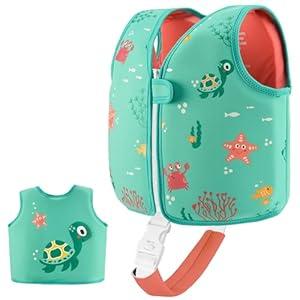Kids Swim Vest Neoprene Swimming Aid with Adjustable Safety Strap for Age 3-6 (Turtle, 3-6)