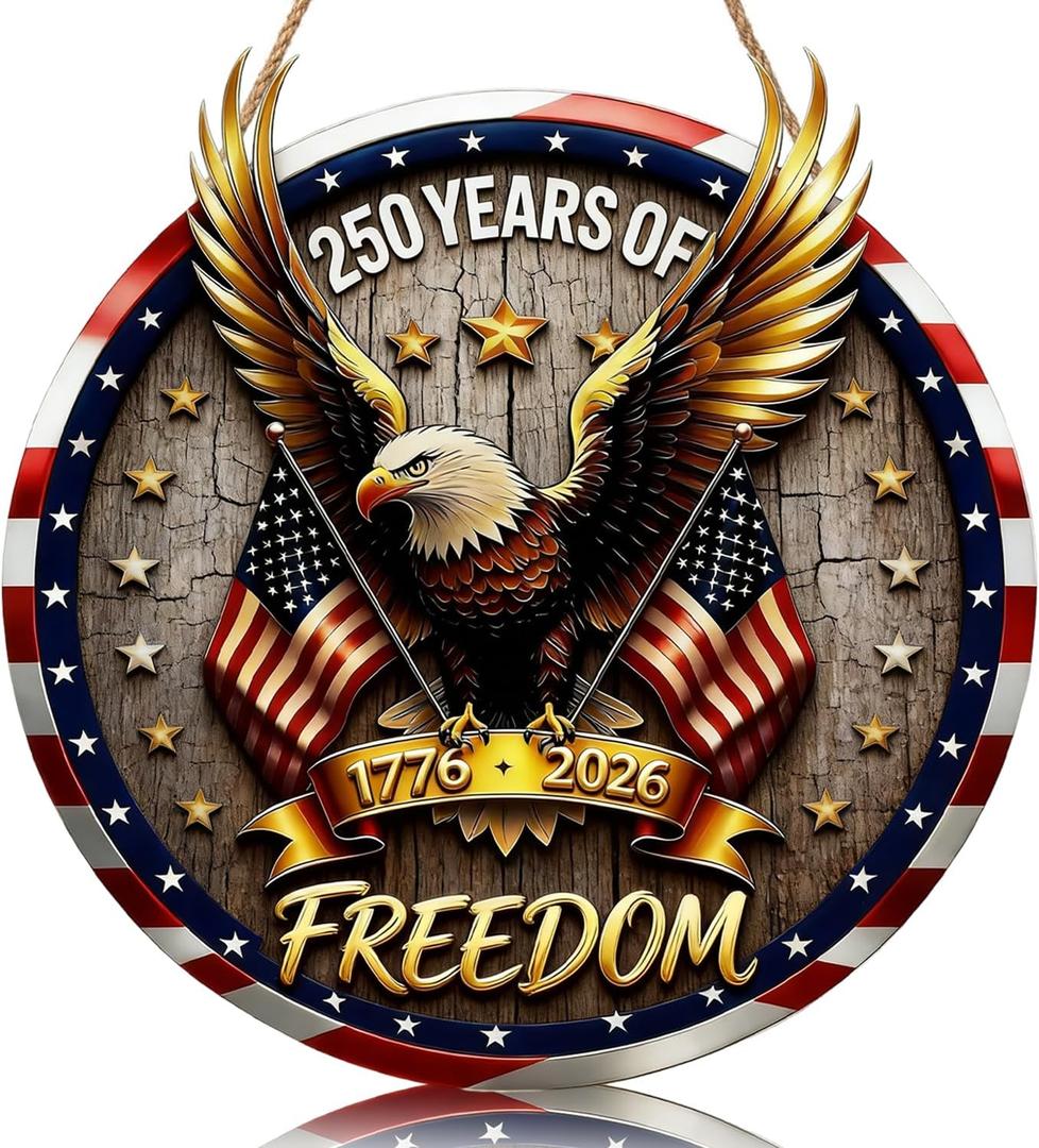 250 Anniversary Eagle Wreath 4th of July Door Sign 3D America Eagle National Flag Wreath Patriotic Independence Hanger Wooden Wall Decor 1776-2026 Hanging Signs for Home Porch Outdoor Decor