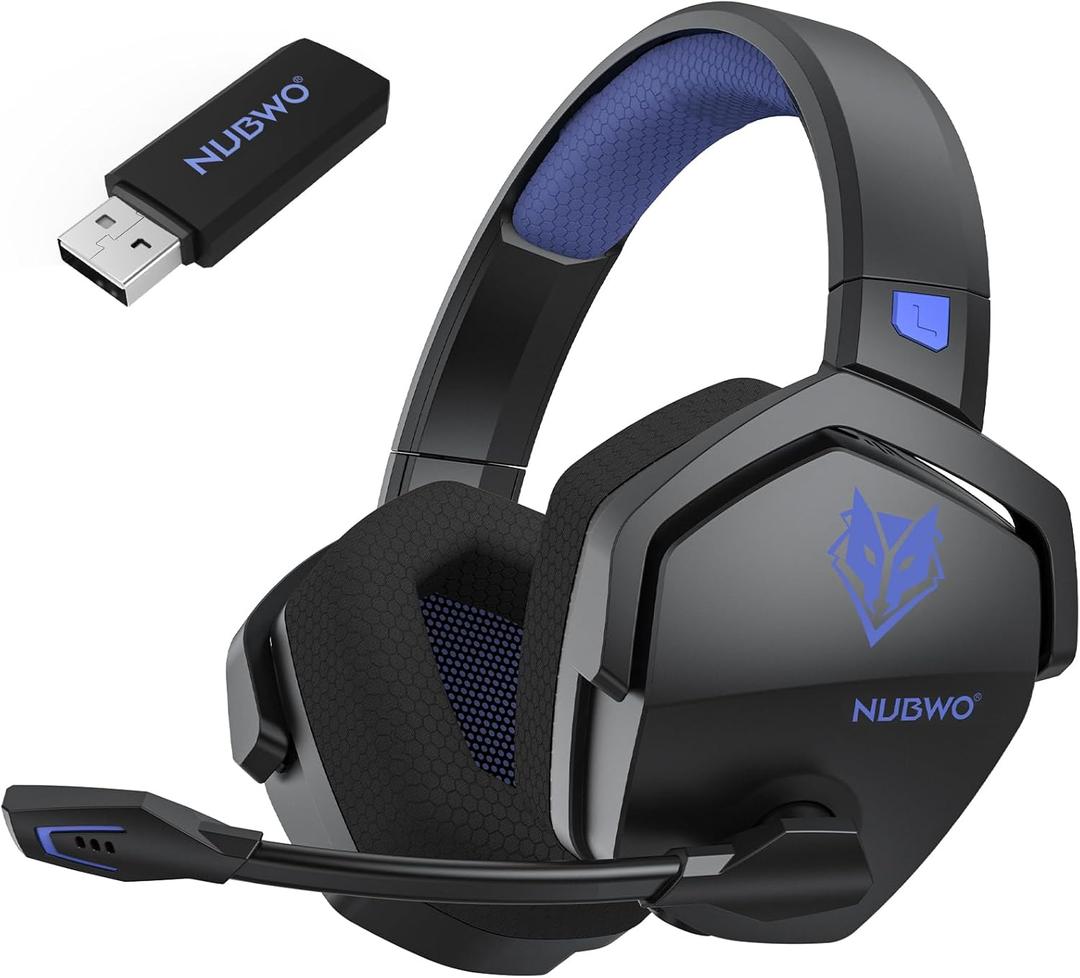 NUBWO G06 Dual Wireless Gaming Headset with Microphone for PS5, PS4, PC - 23ms Low Latency Audio - 100-Hour of Playtime - 50mm Drivers (Black-Blue)