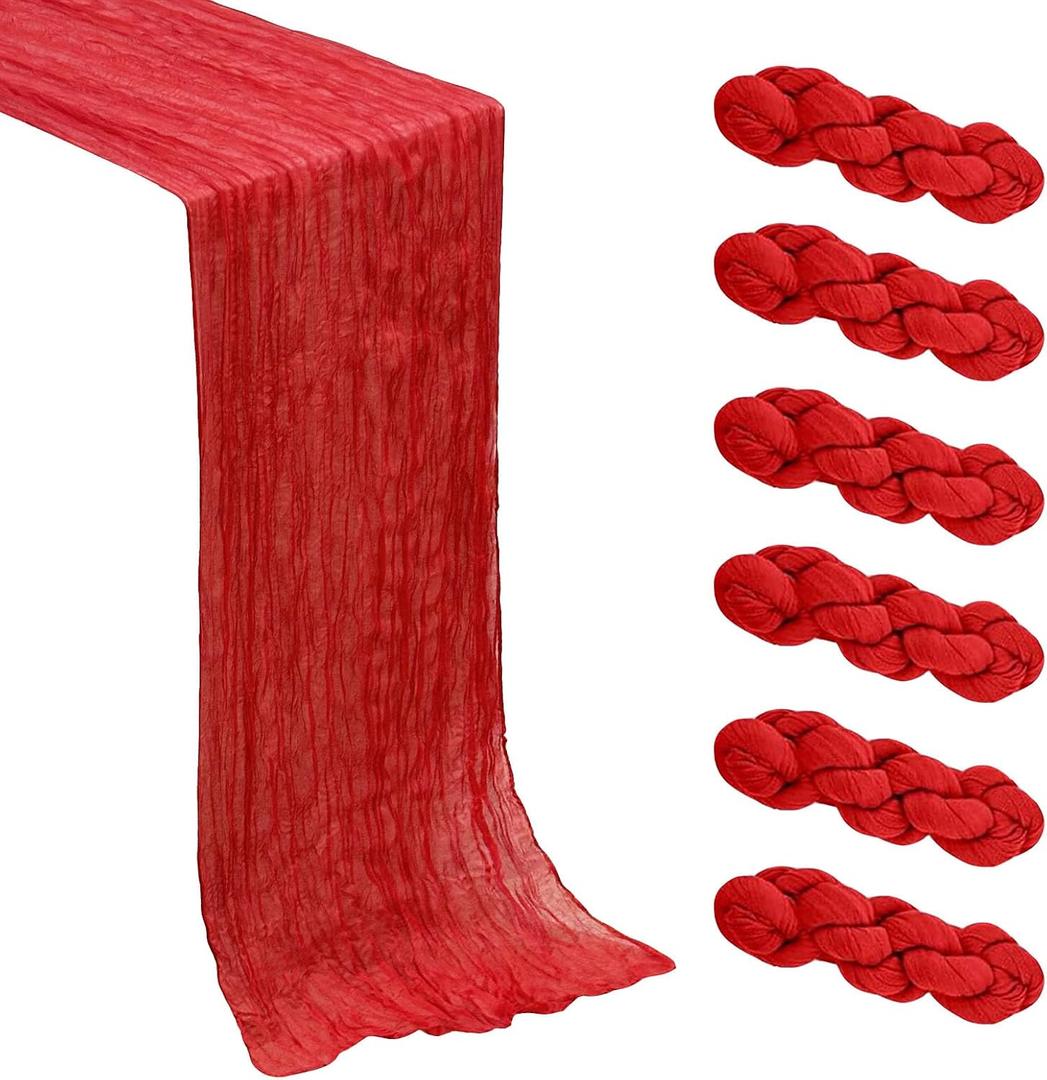 6Pack Red Cheesecloth Table Runner Gauze Cheese Cloth Table Runners | Boho Sheer Red Table Runner for Wedding Party Baby Shower Birthday Home Decor