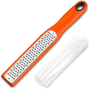Urbanstrive Cheese Grater With Handle, Lemon Zester Graters for Kitchen Stainless Steel, Hand Grater for Ginger Garlic Nutmeg Chocolate Fruits Vegetables, Sharp, Non-Slip Handle & Foot, Coarse Orange