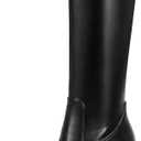 Platform Knee High Boots for Women Chunky High Heel Gogo Boots Square Toe Stretchy Long Tall Boots (not for wide calf) (7, Black)