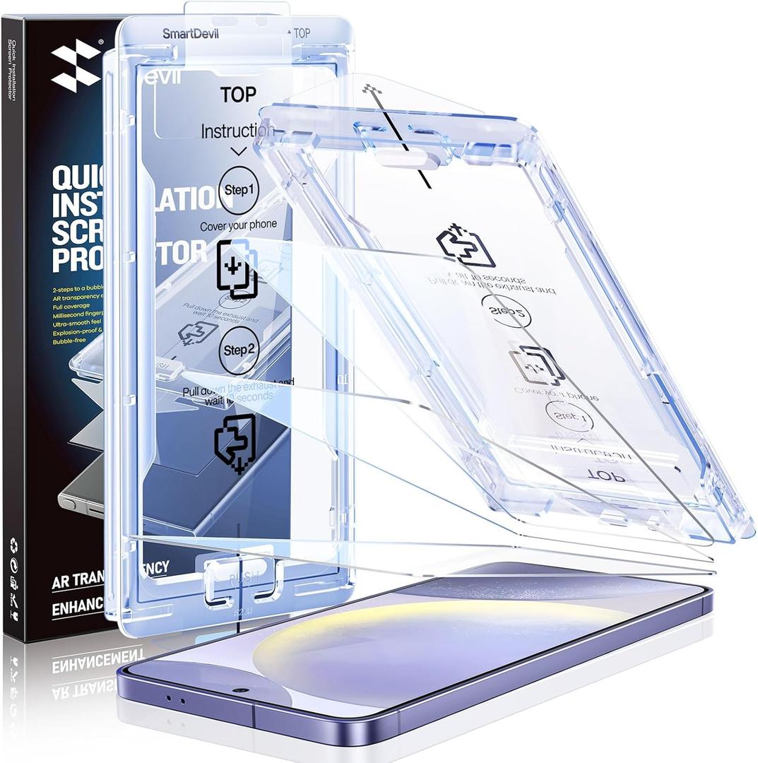 SMARTDEVIL [3 Pack for Samsung Galaxy S24 Screen Protector, Finger Print Reader Compatible, Fast & Easy Installation, Clear 9H Tempered Glass Film, Alignment Frame [Dust-Free & Bubble-Free]