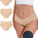 Camel Toe Seamless Underwear for Women 3 Pack V Waist Invisible Proof No Show Panty Liners Concealer Workout Underwear (X-Large)