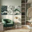 3pcs Abstract Texture Canvas Wall Art Neutral Green And Beige Wall Decor Pictures Modern Minimalist Green Wave Posters Prints Paintings for Living Room Bedroom Office Furniture Decoration