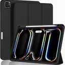 ZryXal iPad Pro 11 Inch Case (M5) 2025/ (M4) 2024 (Model: A3357,A3358,A3359,A2836/A2837/A3006), Trifold Stand Smart Cover with Pencil Holder and Soft TPU Back, Auto Wake/Sleep (Black)