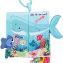 2 x bebe mondo Fish Crinkle Baby Books 0-6 Months, Newborn Infant Tummy Time Toy High Contrast Sensory Baby Toys 6 to 12 Months Touch Feel Books, Shower for Boy Girl 1 Year Old, Shark