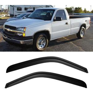 Window Rain Guards for 1999-2007 Sierra/Silverado 1500/2500/3500, Window Vent Wind Visors Shade Deflector 2000 2001 2002 2003 2004 2005 2006 Dark Smoke Sun/Rain Guard, Tape-On, 2PCS