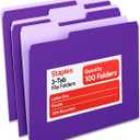 Staples File Folders, Letter Size, 1/3‑Cut Tabs, Purple, Durable 10.5‑Point Paper Stock, 100/Pack