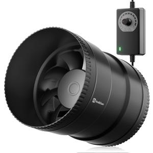 Hon&Guan 6 Inch Inline Booster Duct Fan with Speed Controller - 345 CFM Airflow with 19.2W Ultra-Low Power and Low Noise, Black