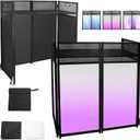 DJ Facade Booth Table 43" x 22"-Portable with Black&White Lighting Scrims Flat DJ Booth Panel-Black Metal Frame with 2 Extra Wheels for Show, Party