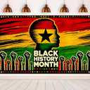 Black History Month Banner 71x43 Inch Black History Month Decor African American Power Symbol Backdrop Raised Fist Pan African Colors Classroom School Office Event Photo Wall Banner
