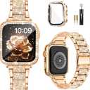 Calina Bling Bands and Case Compatible with Apple Watch Bands for Women 40mm, Jewelry Diamond Metal Bands and Cover, Sparkly Rhinestone iWatch Band & Sturdy Case for iWatch Series 6/5/4/SE, Rose Gold