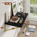 12" Deep Wall Shelves with Gold Metal Brackets, 24" Wide, Black, 2pcs