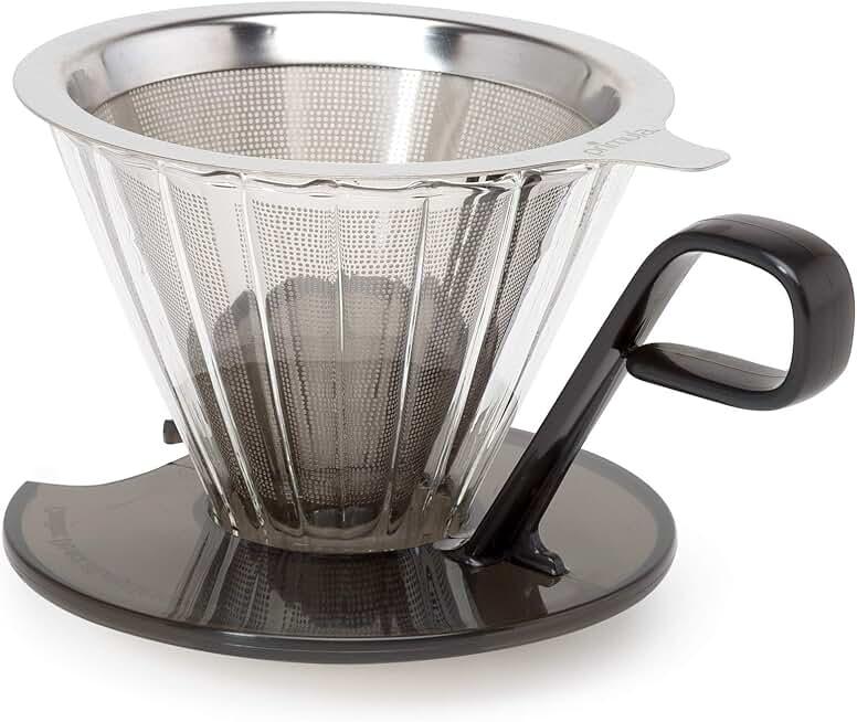 Primula Seneca Pour Over Coffee Maker Removable Ultra Fine Micro Mesh Stainless Steel Filter, 4.8 x 4.8 x 4.8 inches, Black