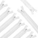 20Pcs White Invisible Zipper Non Separating Zips Metal Sliders Lightweight Nylon Closed End Zip Fastener Components Coil Bulk Hidden Seam Zippers for Sewing Garment Accessories Bags Purses