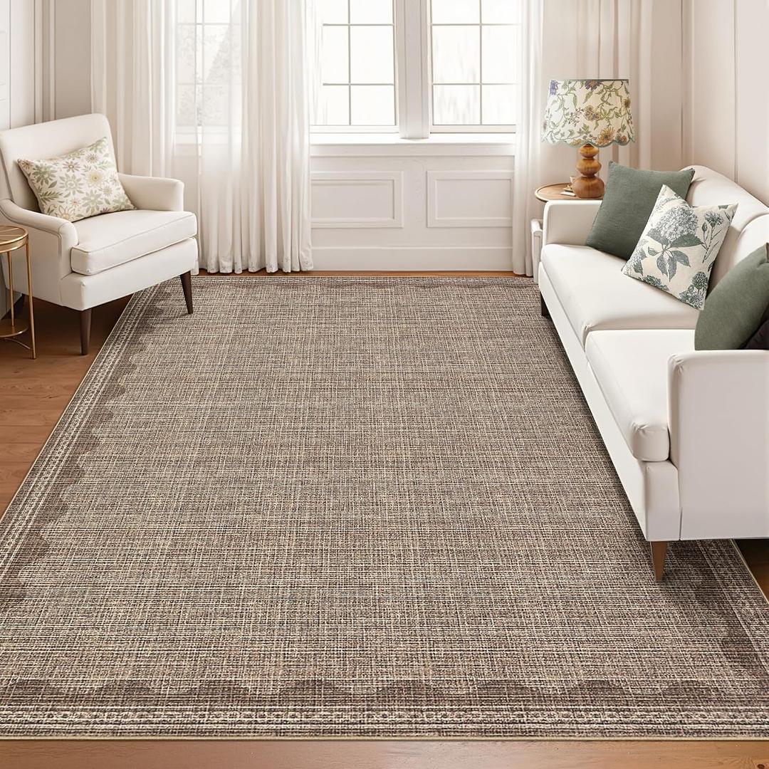 GarveeHome Scalloped Washable Rugs 9x12 Rug for Living Room Non-Slip Solid Coffee Modern Minimalism Low-Pile Carpet 9 x 12 Rug for Bedroom Dining Nursery Mat with Rubber Back