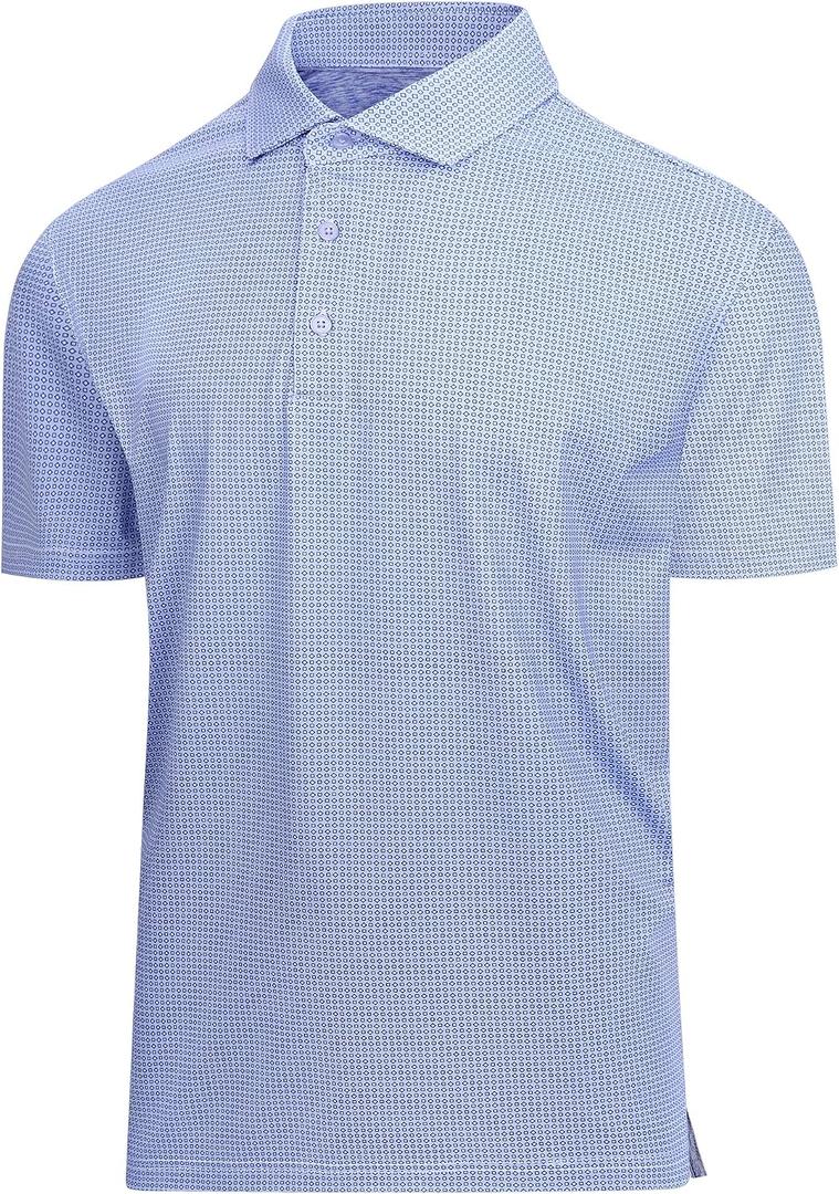 Esabel.C Mens Golf Shirts Print Moisture Wicking Short Sleeve Performance Dry Fit Stretch Active Polo Shirts for Men (Blue, XL)
