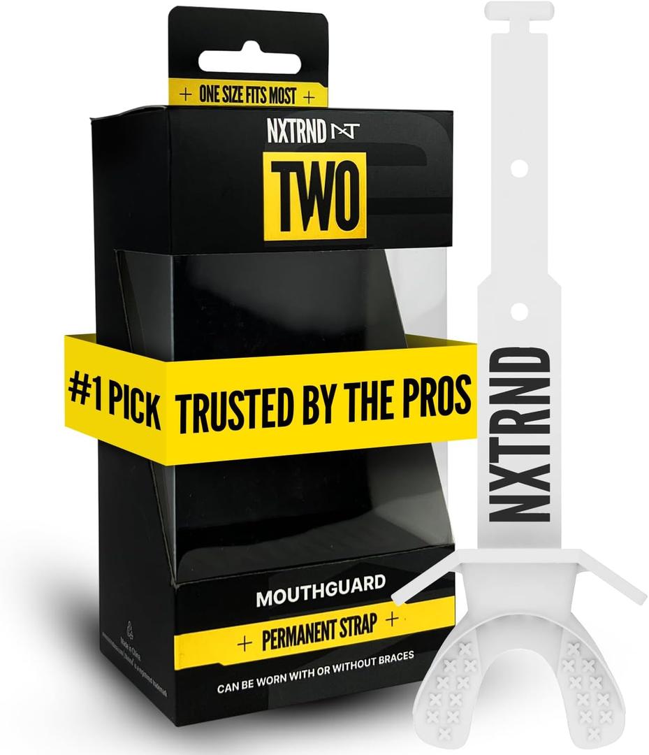 Nxtrnd Two Football Mouth Guard, Football Mouthpiece with Strap, Fits Adult & Youth (White)