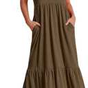 ANRABESS Womens Summer Maxi Dresses Fit & Flare Flowy V Neck Sleeveless Swing Casual Tiered Beach Sundress with Pockets (Large, Coffee)