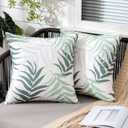 MIULEE Pack of 2 Spring Outdoor Waterproof Throw Pillow Covers Decorative Patio Pillow Cases Natural Leaves Pattern Spring Square Cushion Shams Shell for Garden Balcony Couch 18x18 Inch, Greyish Green