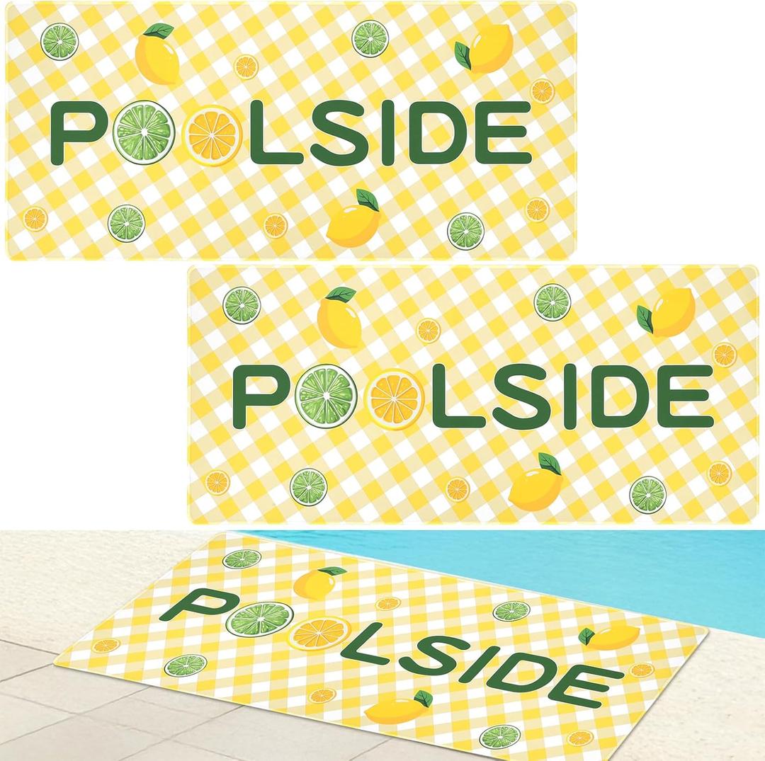 2 Pcs Poolside Seating Mats for Edge of Pool -16 x 35 Inch Lemon Theme Pool Mat for Floor Deck Entrance Rug Decorative Poolside Cushions Pad for Summer Outdoor Beach Swimming Pools