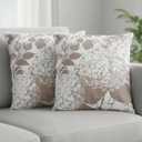 MAMYL Set of 2 Linen Floral Pillow Covers, Hydrangea Pattern Throw Pillow Covers, Boho Vintage Cushion Covers for Sofa, Living Room, Bedroom, Farmhouse Decor (Light Brown, 24''X24'')