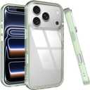 Puxicu Acrylic 2 in 1 for iPhone 17 Pro CaseAnti-Yellowing, Military-Grade Protection, Drop Shockproof Slim Phone Cover for iPhone 17 Pro 6.3", Clear+Light Green