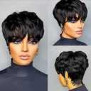 Pixie Cut Wigs Human Hair Short Wigs for Black Women Human Hair Pixie wig with Bangs Short Black Wig Layered Wigs Daily Wear 1B Color None Lace Front Wigs