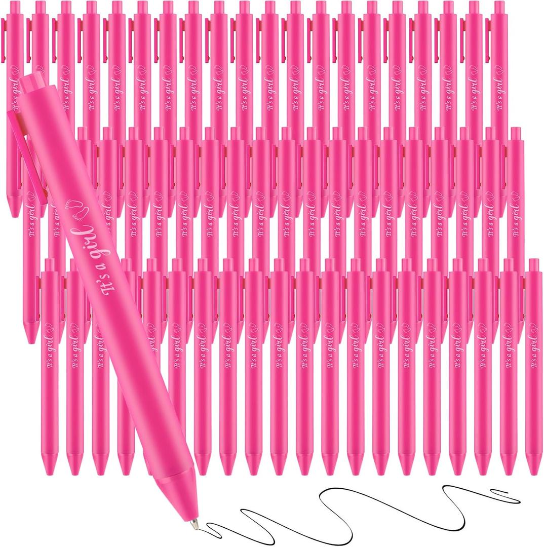 Mototo 60 Pcs Baby Shower Ballpoint Pen Baby Shower Party Favor Retractable Pink Ballpoint Pen with Black Ink for Girl Guest Teacher Student Office School Writing Journal Party Supplies