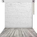HUAYI 5X7ft White Brick Wall with Gray Wooden Floor Photography Vinyl Backdrop D-2504