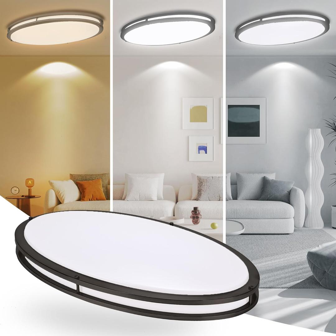 33 Inch Oval Black Ceiling Light Fixture for Living Room - 33 Black LED Flush Mount Ceiling Lamp 3000K/4000K/5000K LED Kitchen Bathroom Light 40W 2500LM