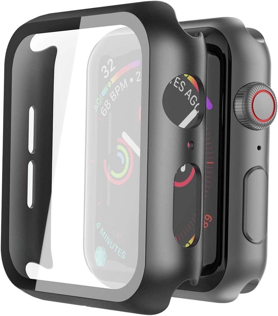 Misxi 2 Pack Hard PC Case with Tempered Glass Screen Protector Compatible with Apple Watch SE 3 (2025) SE 2 SE Series 6 Series 5 Series 4 44mm, Black