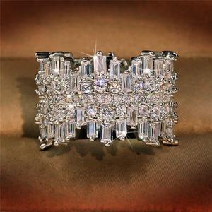 925 Sterling Silver Shiny Full Diamond Gemstone Ring 18K Gold Cocktail Ring Cubic Zirconia Promise Ring CZ Diamond Multi Row Rings Eternity Engagement Wedding Party Ring for Women Z.132 (US Code 5)