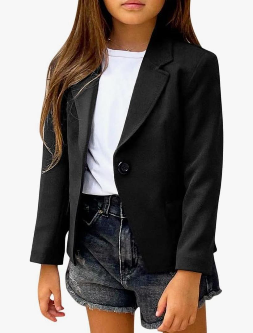 rrhss Girls Solid Color Lapel Suit Coat Button Down Long Sleeve Blazer Jacket, 130